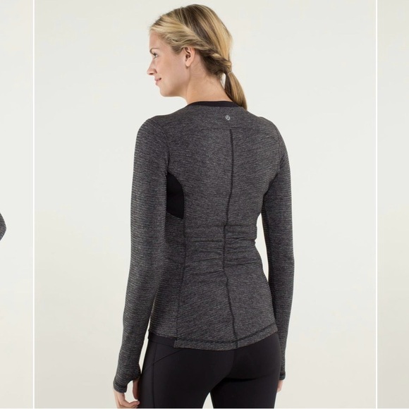Lululemon Base Runner Long Sleeve Mini Check Pique Black Heathered Black size 6 - Picture 2 of 9